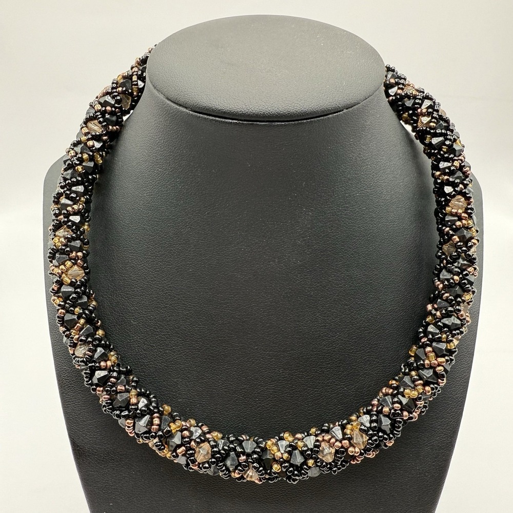 NWT About Color Indonesia Black & Brown Seed Bead 16.5" Chunky Collar Necklace